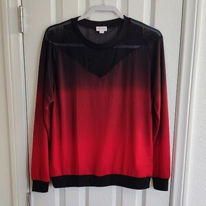LuLaRoe Lizzy Long Sleeve Red and Black Gradient Mesh Crewneck Sweater Size M